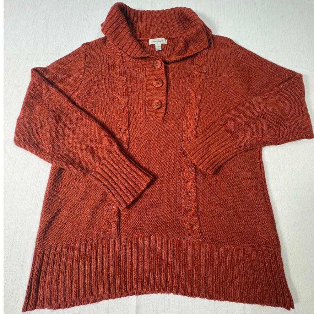 Dressbarn long sleeve sweater cable 1x with shawl collar burnt orange cozy Fall